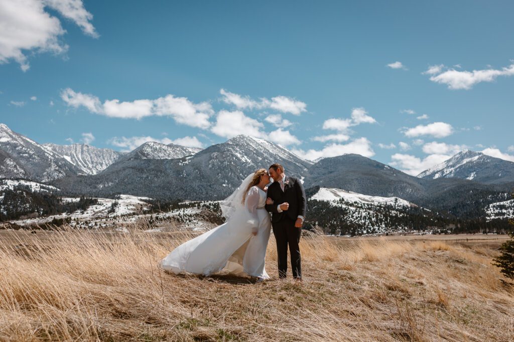 Bride and Groom at Copper Rose Ranch wedding venue in Paradise Valley, Montana.